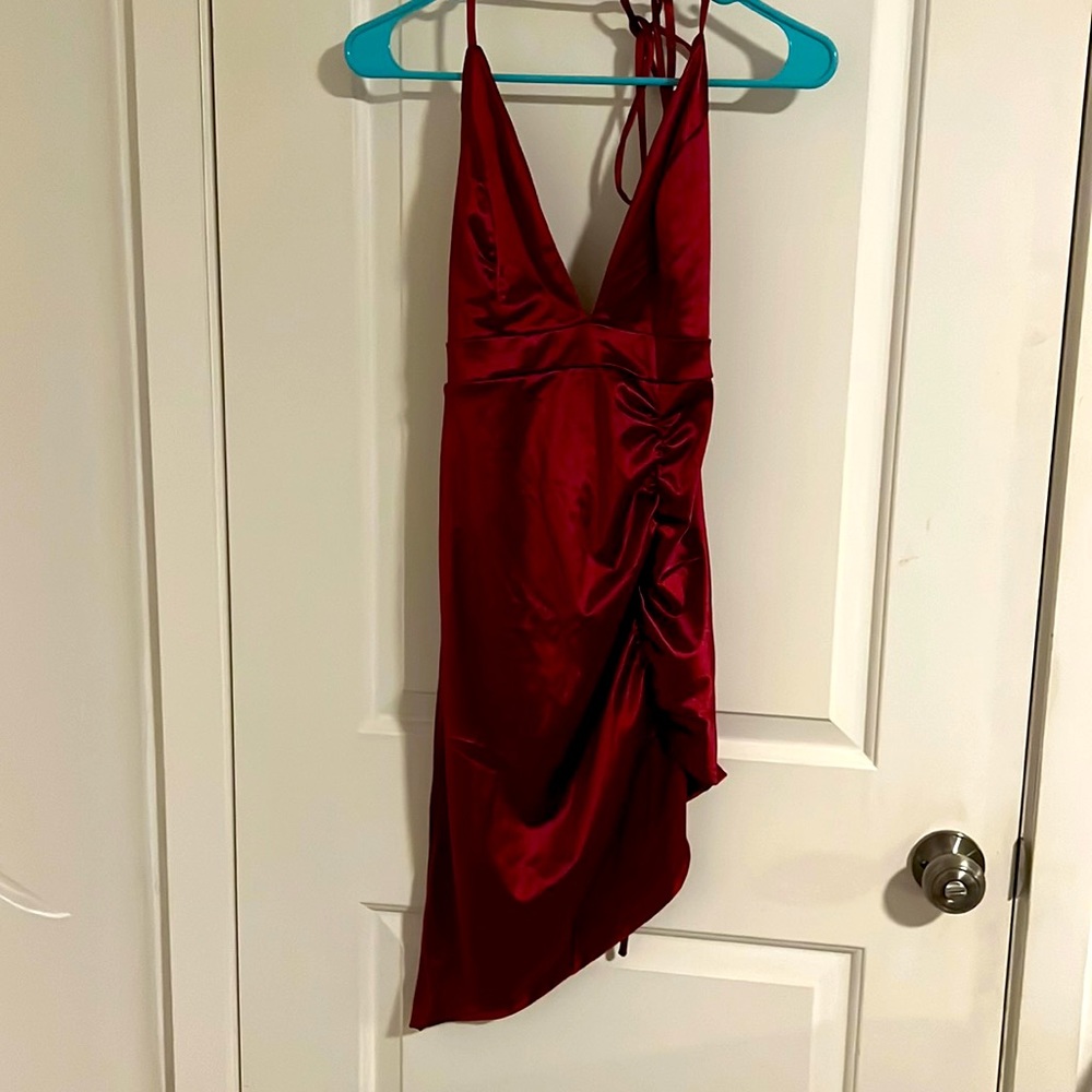 Red silk mini dress